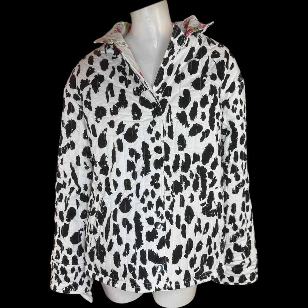 nicole by Nicole Miller Reversible Stretch Poplin Quilted Jacket Cream Floral L - Picture 3 of 15